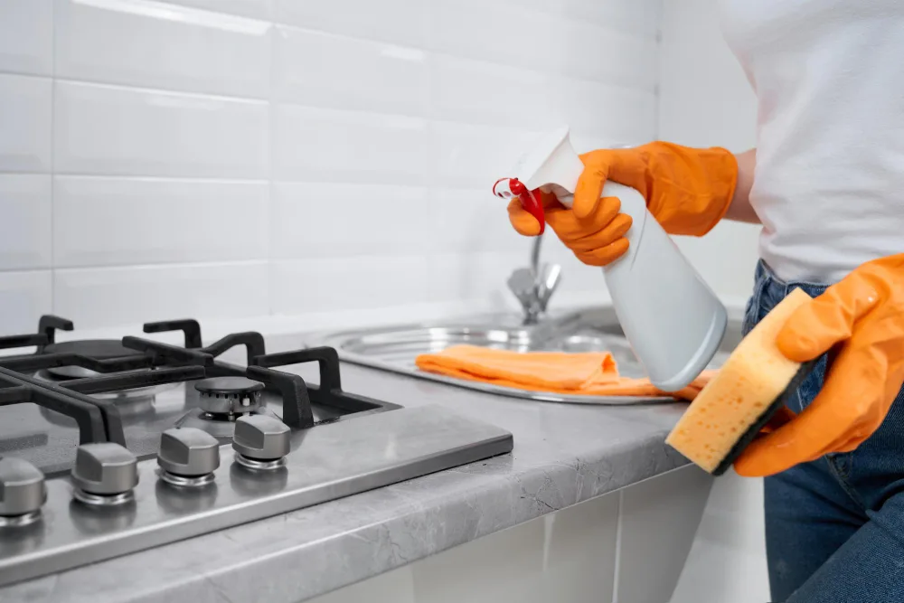 Kitchen cleaning service in Guwahati by Desan – deep degreasing, chimney and tile scrubbing